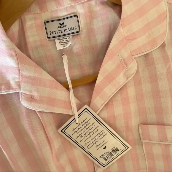 Petite Plume Pink Gingham Pajama Set Size 14